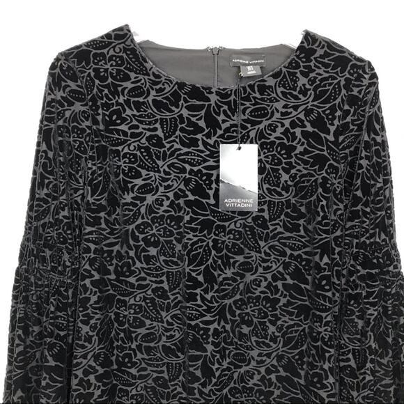 Adrienne Vittadini Bell Sleeve Dress Velvet Floral Brocade Textured Soft Small - Picture 10 of 14